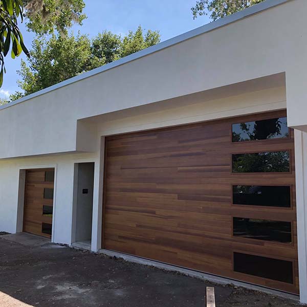 new garage door with windows on side