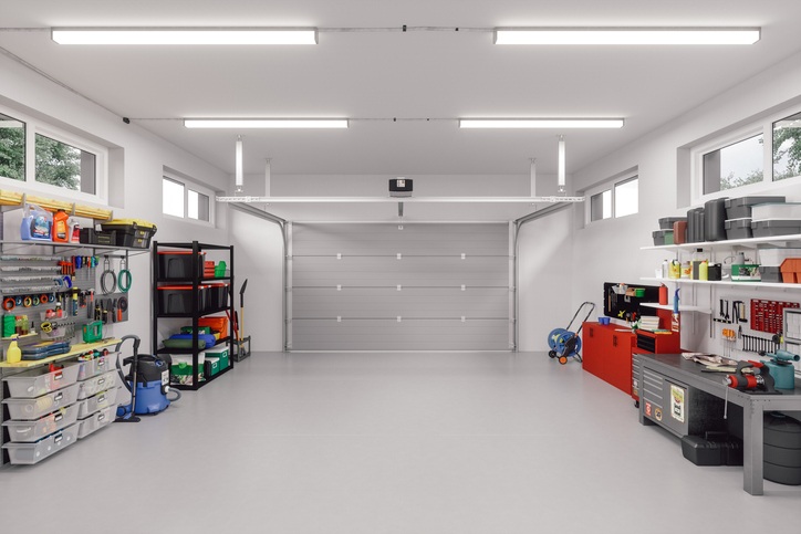 Clean, organized garage with tools and a closed door in Orlando & Central FL